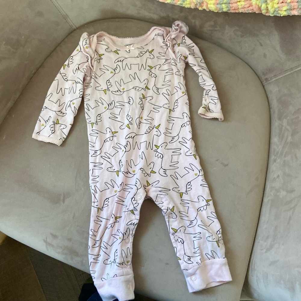 3/$15 Carter’s Unicorn Pajamas. Snap bottom. 12 mos.